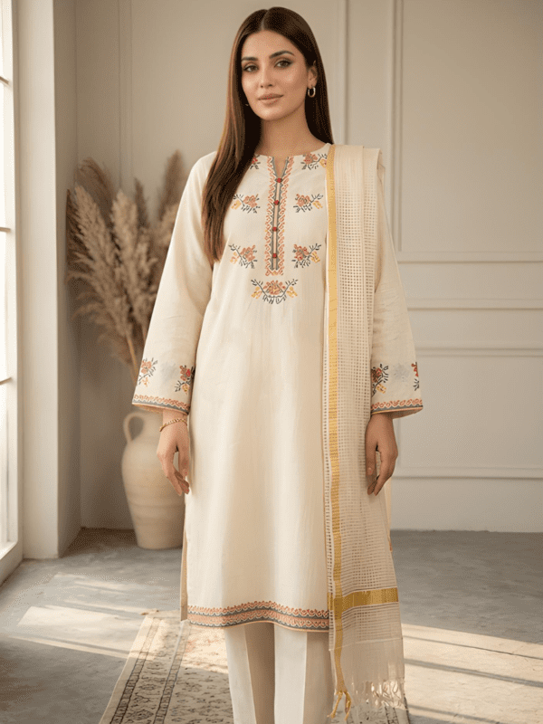 Elegant Cream Lawn Suit-2