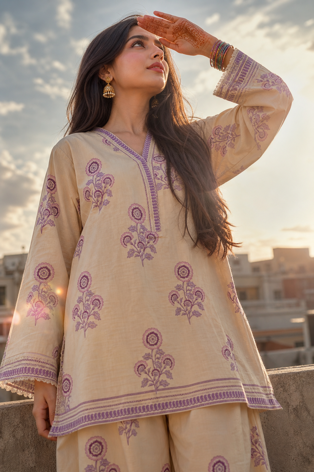 2-Piece Printed Lawn Suit with Farshi Shalwar