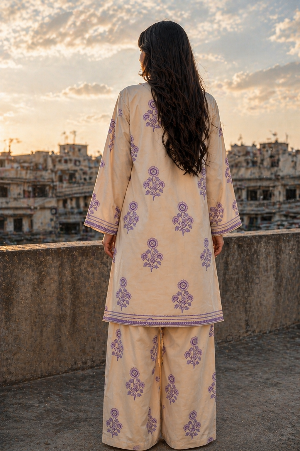 2-Piece Printed Lawn Suit with Farshi Shalwar