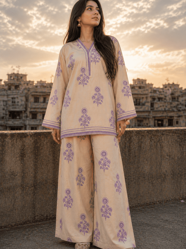 2-Piece Printed Lawn Suit with Farshi Shalwar