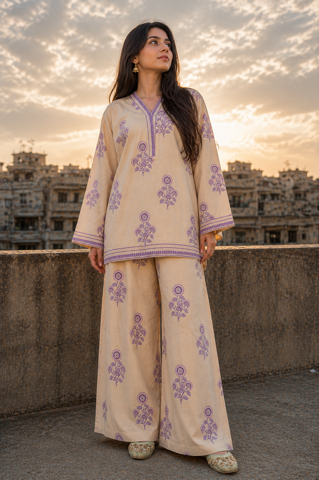 2-Piece Printed Lawn Suit with Farshi Shalwar