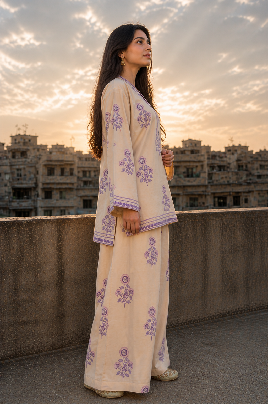 2-Piece Printed Lawn Suit with Farshi Shalwar