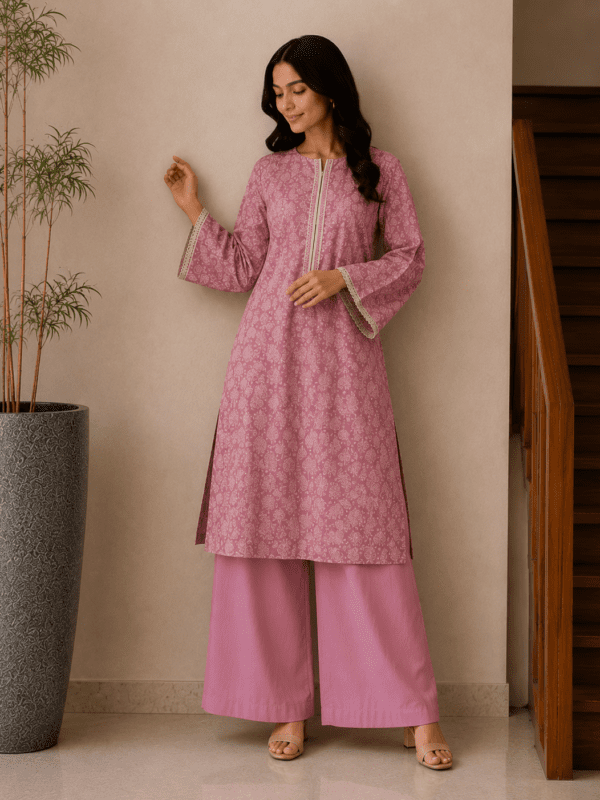 Elegant Pink Printed Lawn Suit – 2 Piece