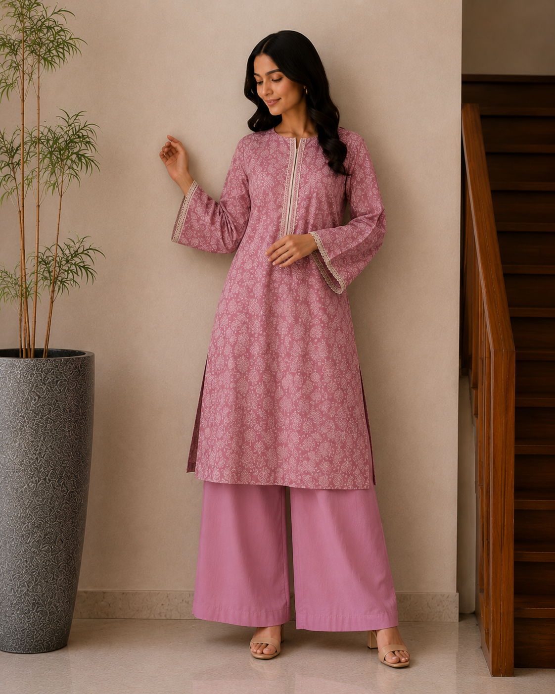 Elegant Pink Printed Lawn Suit – 2 Piece